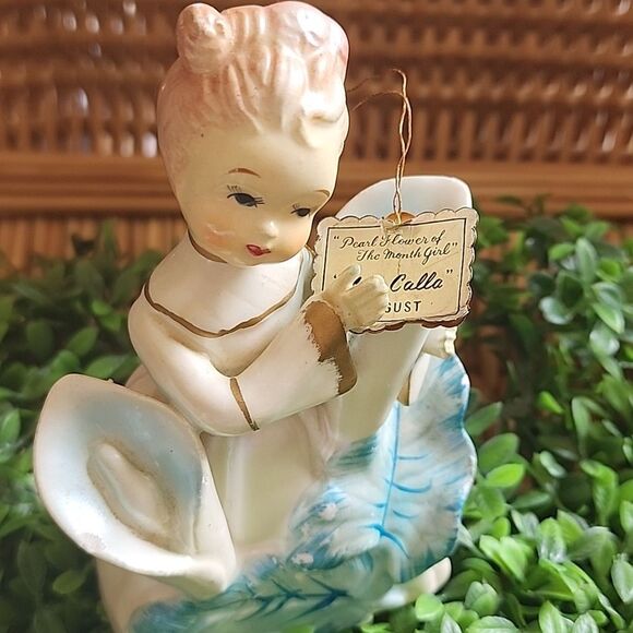 Vintage Napco Japan Miss Calla "Pearl Flower Of The Month Girl" August Figurine - Picture 14 of 16